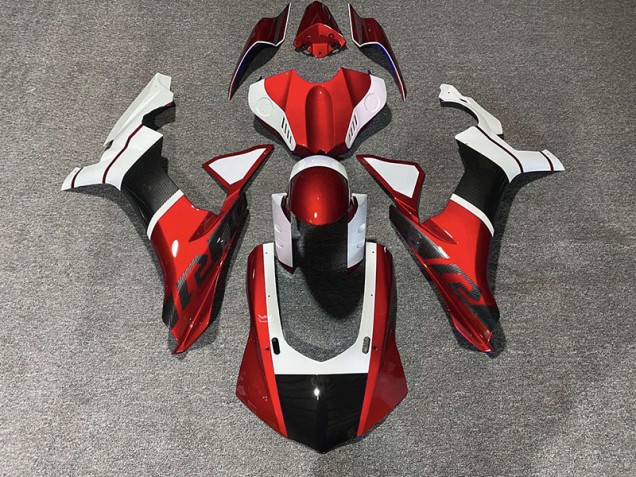 Accenti Rossi & Fibra Di Carbonio 2015-2019 Yamaha R1 Carena Moto